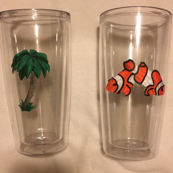 Clown Fish & Palm Tree 16 oz Tumblers-New - Picture 1 of 6